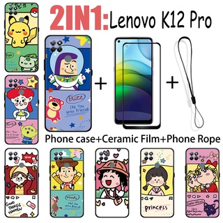 LENOVO 2 合 1 聯想 K12 Pro 手機殼帶鋼化玻璃陶瓷膜螢幕保護膜可愛人物系列