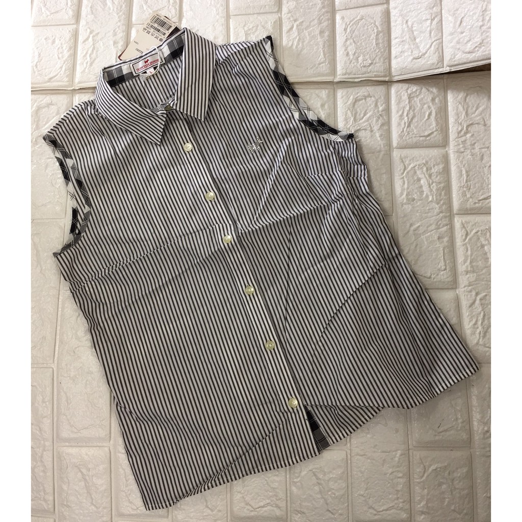 全新❤️SCOTTISH HOUSE❤️ 黑白格滾邊 無袖背心式 直條紋襯衫 1370