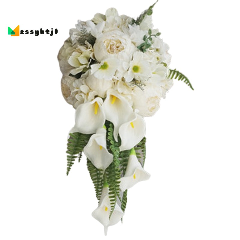 瀑布婚禮花束人工復古牡丹繡球花馬蹄蓮百合結婚用品豪華花束 蝦皮購物