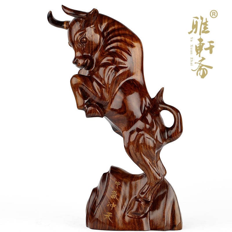 雅軒齋紅木工藝品雕刻家居飾品擺件木雕牛實木質牛氣沖天茶色 蝦皮購物