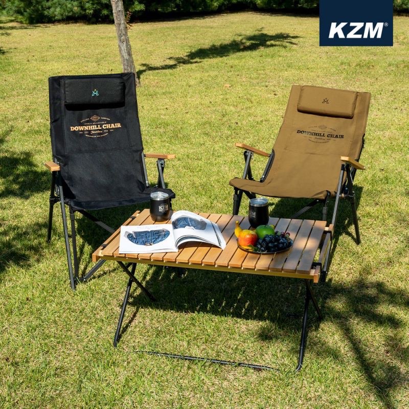 KAZMI KZM 素面木手把四段可調折疊椅 黑色 椅子 可調四段椅 躺椅 露營椅 休閒椅