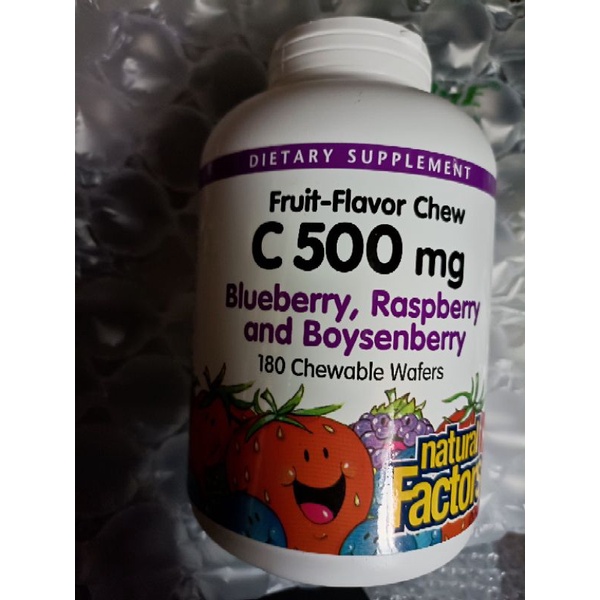 Natural factors 全天然水果維生素c咀嚼片，藍莓樹莓波森莓口味，500毫克/片，180片/罐,202410