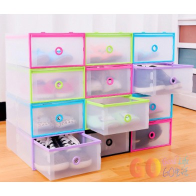 〈GO Life〉透明抽屜式膠框鞋盒 彩色邊框鞋子收納盒 DIY組合式鞋盒 整理箱 置物盒