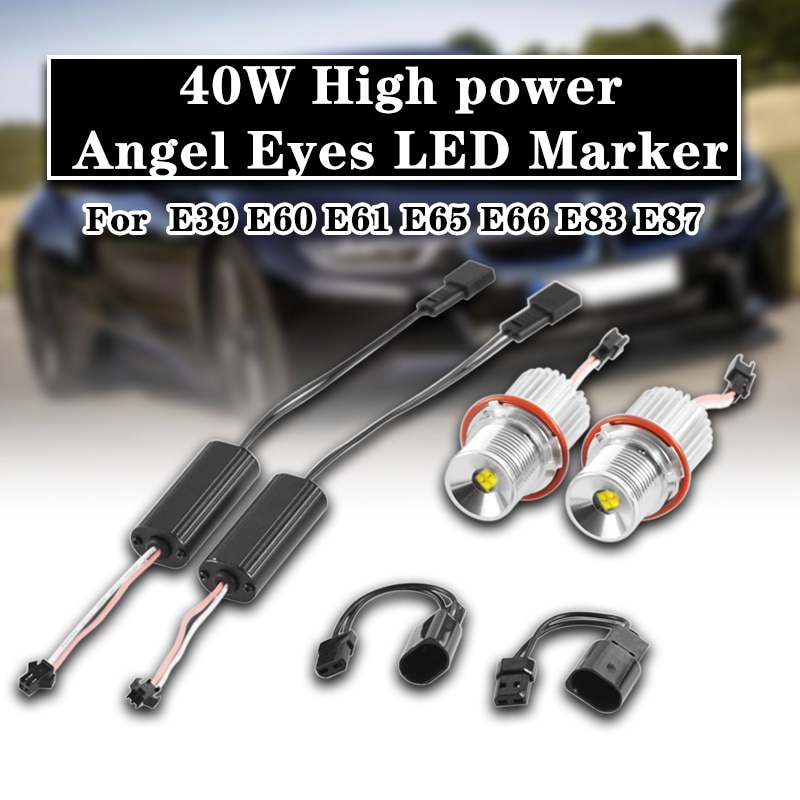 2pcs 燈 H8 燈泡 40W 汽車 LED 閃爍天使眼標記大功率適用於寶馬 E39 E60 E61 E65 E66