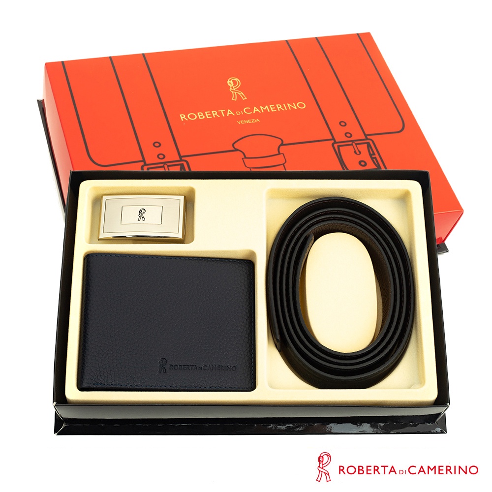 【現貨免運費 ! 】Roberta di Camerino 二件式皮件禮盒-皮夾+皮帶-13 真皮牛皮 短夾 錢包 送禮