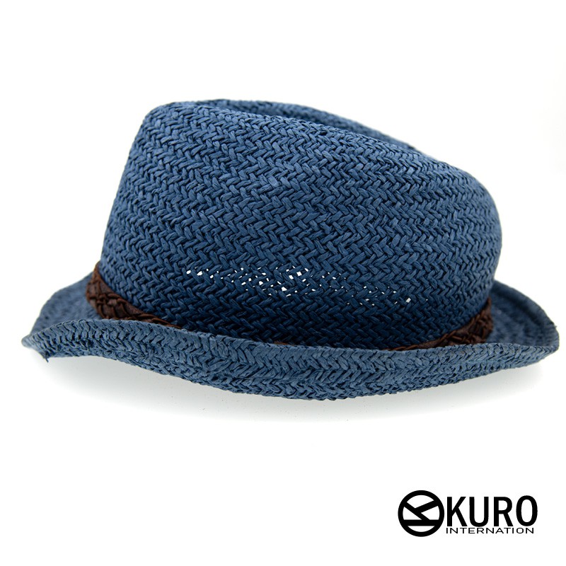 KURO-SHOP藍色皮編紙草草帽紳士帽