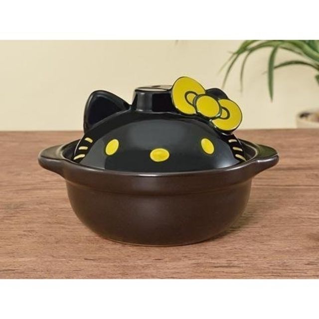 Hello Kitty 日製造型陶瓷土鍋《黑黃.大臉造型蓋》適合1人份量