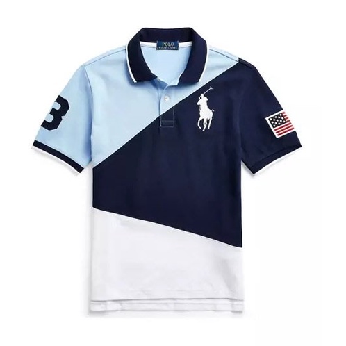 POLO Ralph Lauren 大馬 藍白淺藍拼接色塊 大馬+3+國旗 短袖 polo衫 青年款