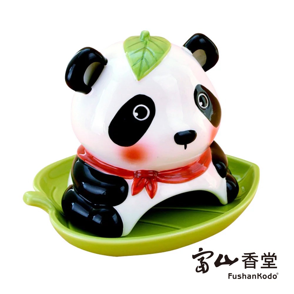 【富山香堂】淘氣熊貓陶瓷盤香爐