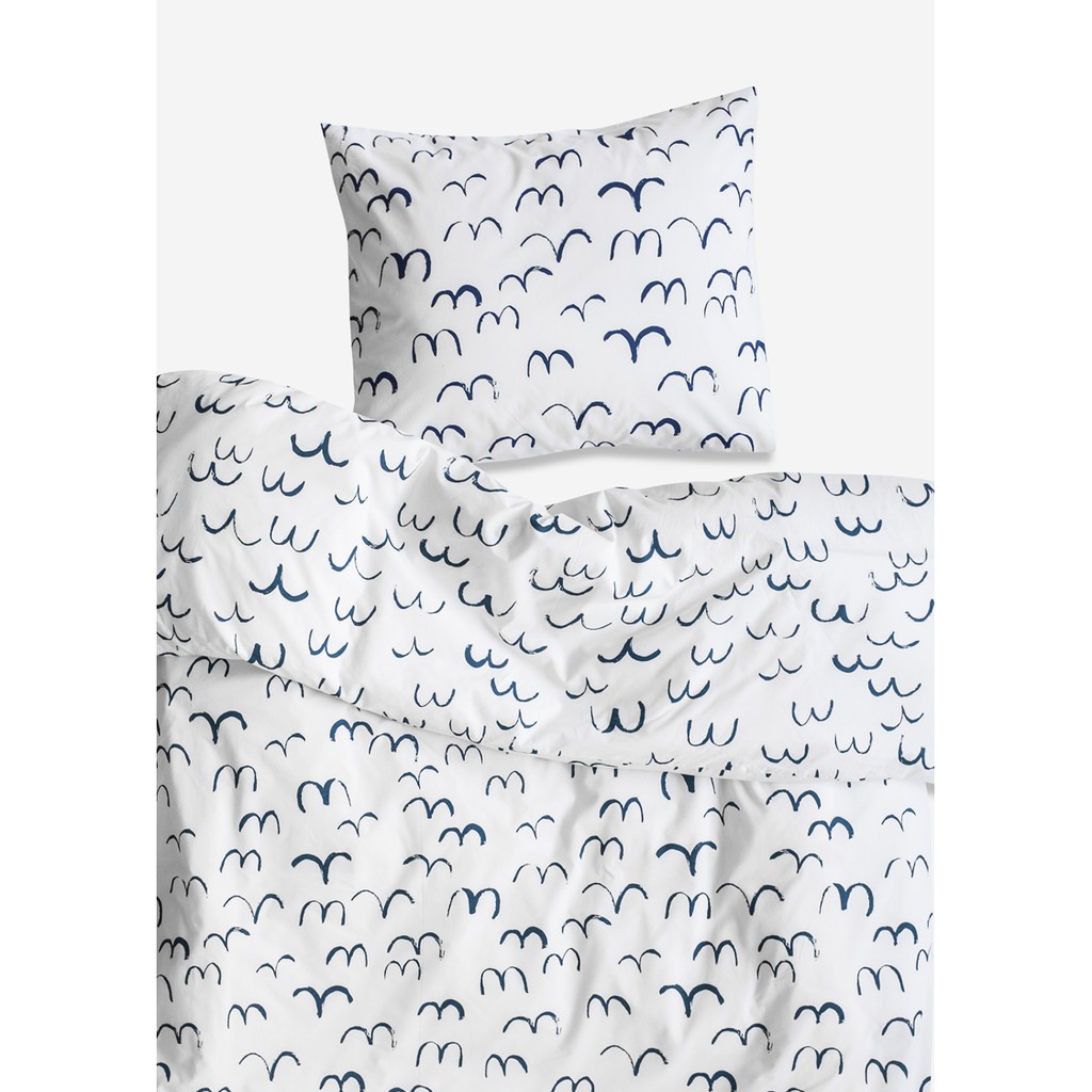 "台灣總代理" 有機棉被套枕套兩件組 – BIRD BED SET, MIDNIGHT BLUE
