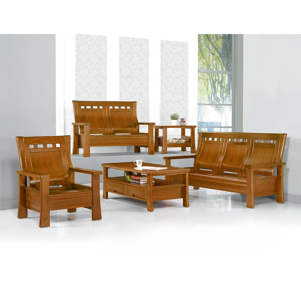 淺胡桃色柚木椅整組 實木沙發 木頭沙發 木板椅 組椅 160型
