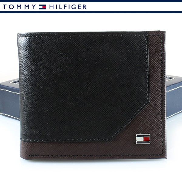 ◎Life Sense◎【Tommy Hilfiger】對折 雙色牛皮男用短夾 皮夾 男用短夾 禮盒包裝