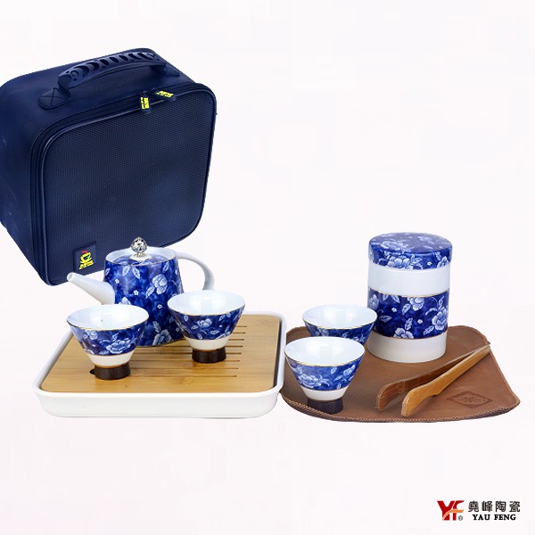 【堯峰陶瓷】芙蓉旅行茶具組 黑檀木邊款|一壺四杯-(附贈茶葉罐+木製茶盤+木夾+小方巾+時尚收納包)旅人壺與杯