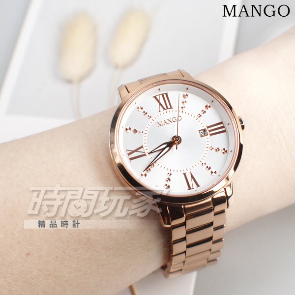 (活動價) MANGO 原廠公司貨 MA6734L-80R 浪漫清新 羅馬時刻 不鏽鋼女錶 防水 玫瑰金電鍍【時間玩家】