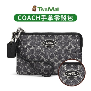 COACH防刮皮革C LOGO 立體馬車手拿零錢包(黑灰)