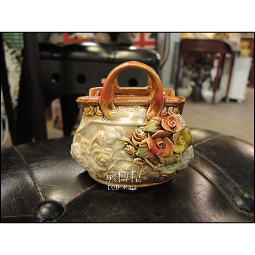 高雄 黛博拉家飾精品 鄉村雜貨陶瓷器皿包包造型手提包容器筆筒多肉植物小盆栽花器容器置物盆擺設擺飾送禮居家佈置