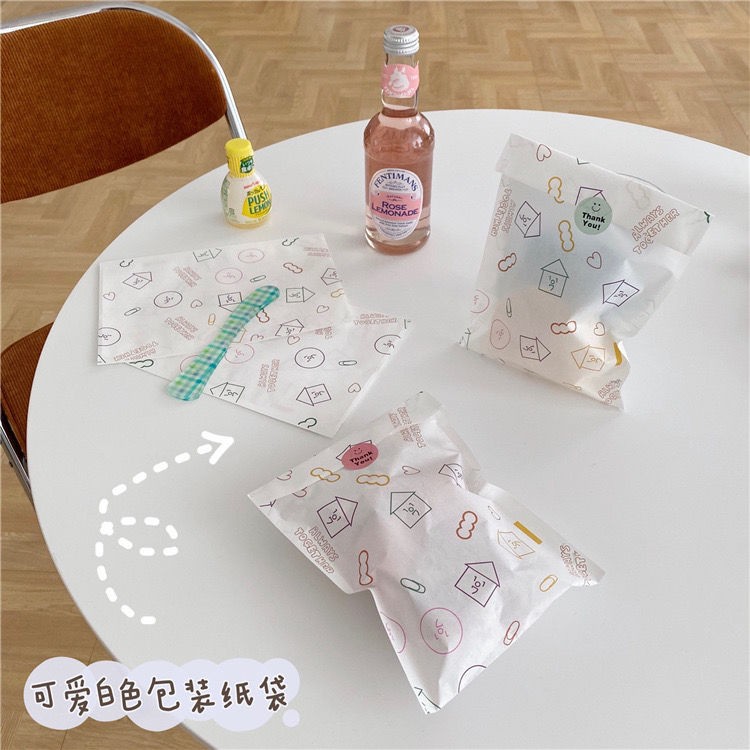 🔥李家居⭕韓國ins卡通房子環保自封袋可愛笑臉禮品包裝袋白色牛皮紙袋
