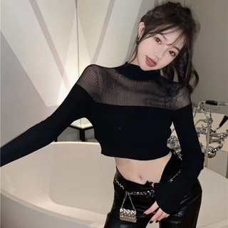 Prove Sweet Spice 新款性感短款針織修身打底褲女式長袖半高領 T 恤黑色上衣