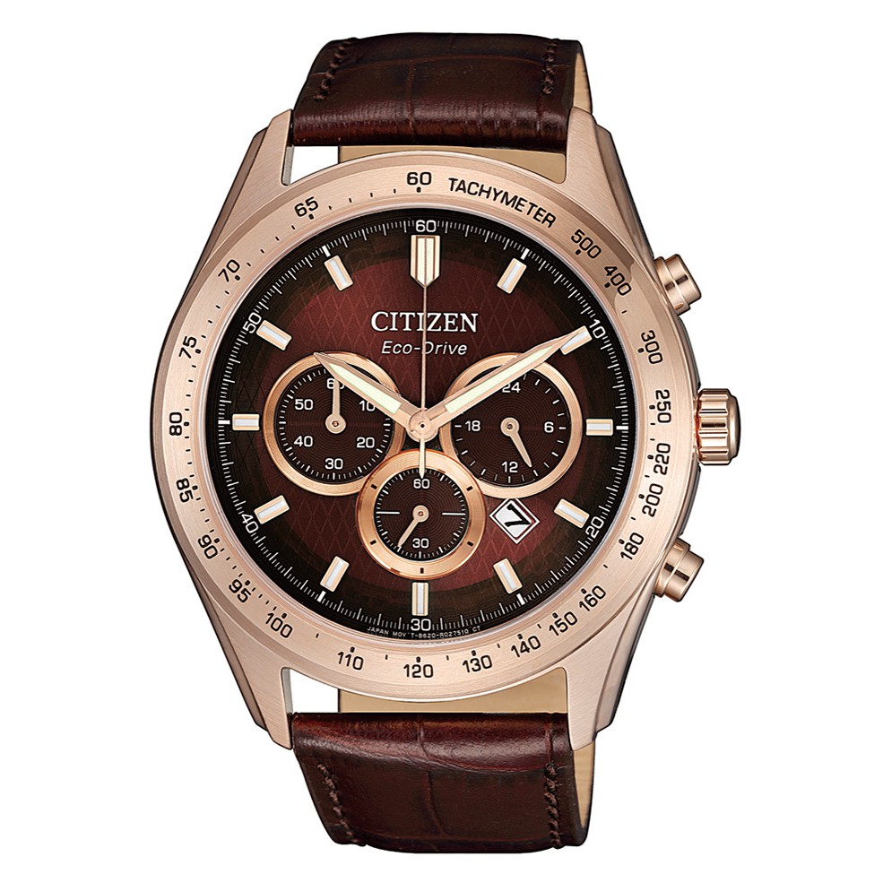 (情人節節送禮)CITIZEN 星辰錶 光動能 三眼計時腕錶-巧克力咖啡色(CA4452-17X)44mm