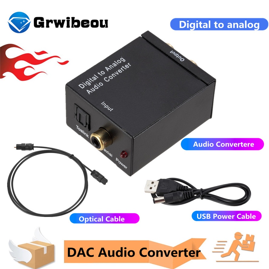 Grwibeou USB DAC 數模音頻轉換器 RCA R/L 輸出光纖數字立體聲音頻 SPDIF 同軸到模擬 DAC
