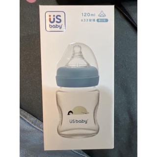 US BABY 優生 愛地球真母感玻璃奶瓶寬口徑120ml(S)-企鵝