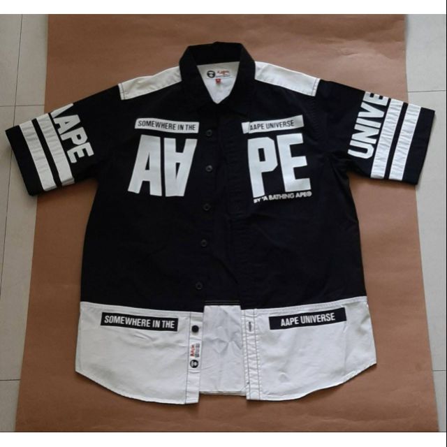 （客訂勿下標）日本帶回正品AAPE猿人 男黑白拼色短袖襯衫M