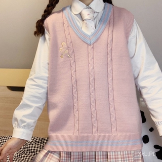 YIMO 日系jk學院風毛衣秋冬可愛馬甲粉色寬鬆上衣針織背心