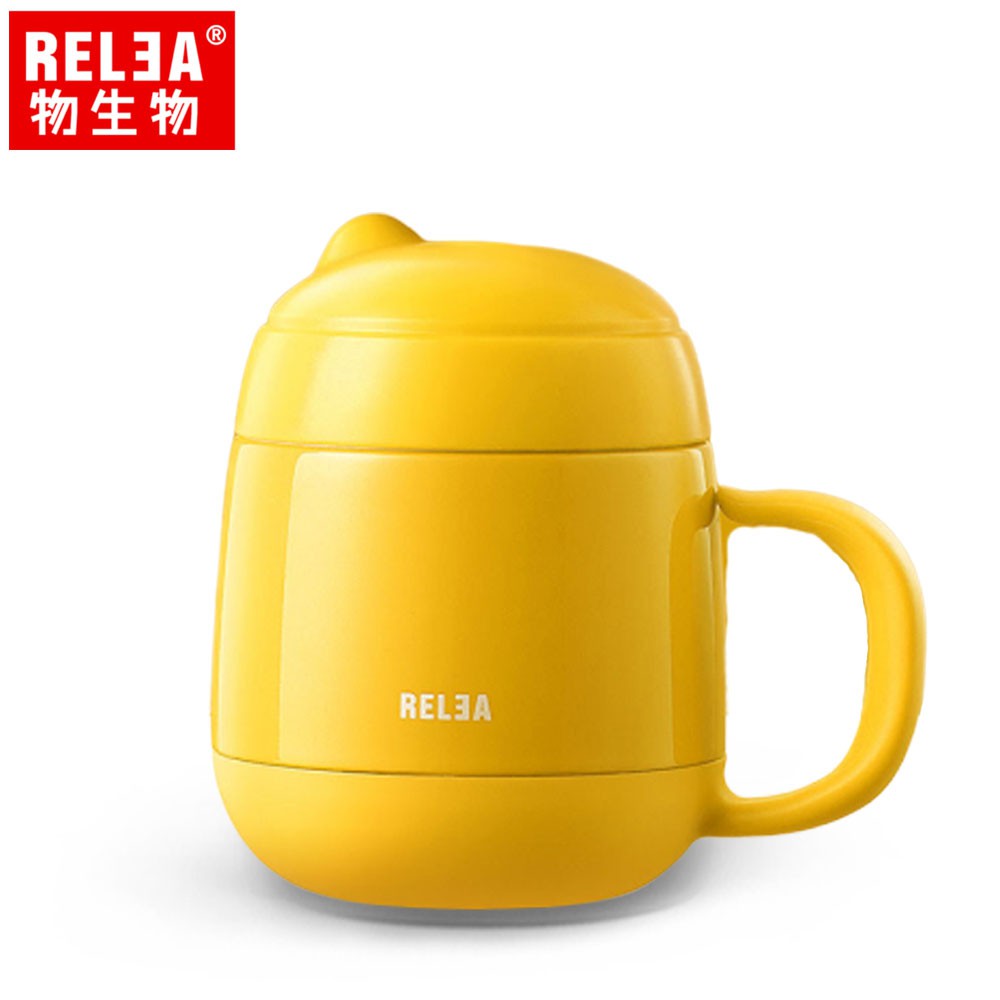 RELEA 物生物 320ml 新款 獨角獸 316不鏽鋼保冷保溫杯 - 附茶隔 (木蘭黃)
