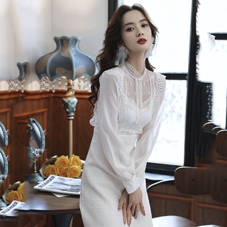 白色小禮服女新款端莊大氣質洋裝名媛雪紡袖宴會晚禮服洋裝