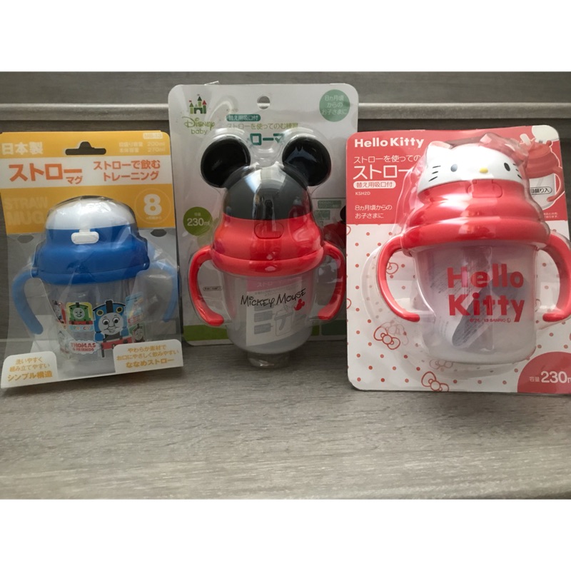 🉐出清區🉐 日本直送 湯瑪士小火車 Hello Kitty 米奇 雙把 學習杯 吸管杯 水杯 杯子 水壺 迪士尼
