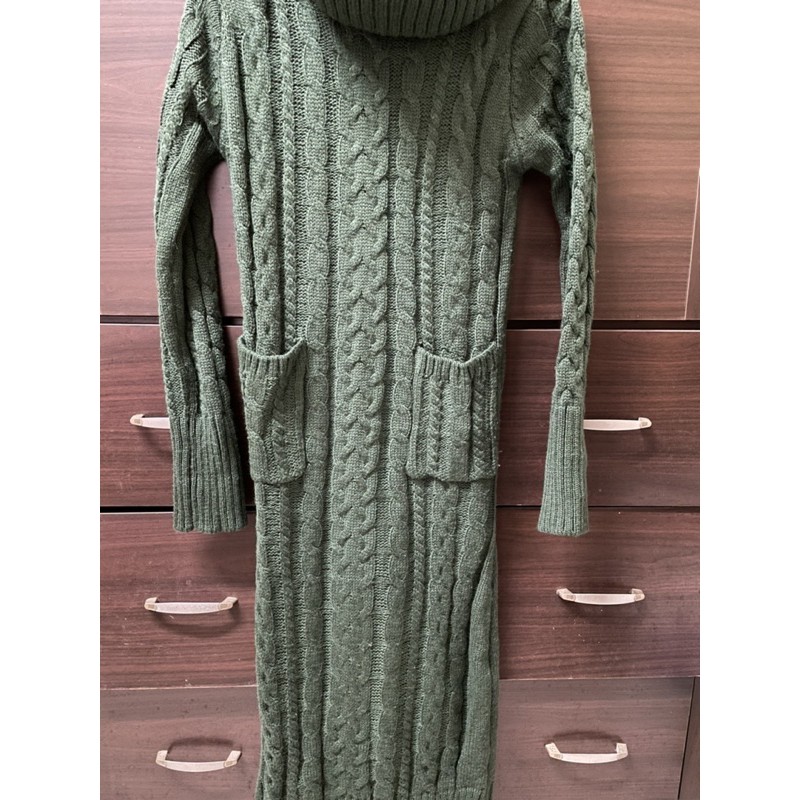 👍二手現貨👍長版高領毛衣 高領針織長裙 墨綠色 單一尺寸 可當孕婦裝孕婦衣