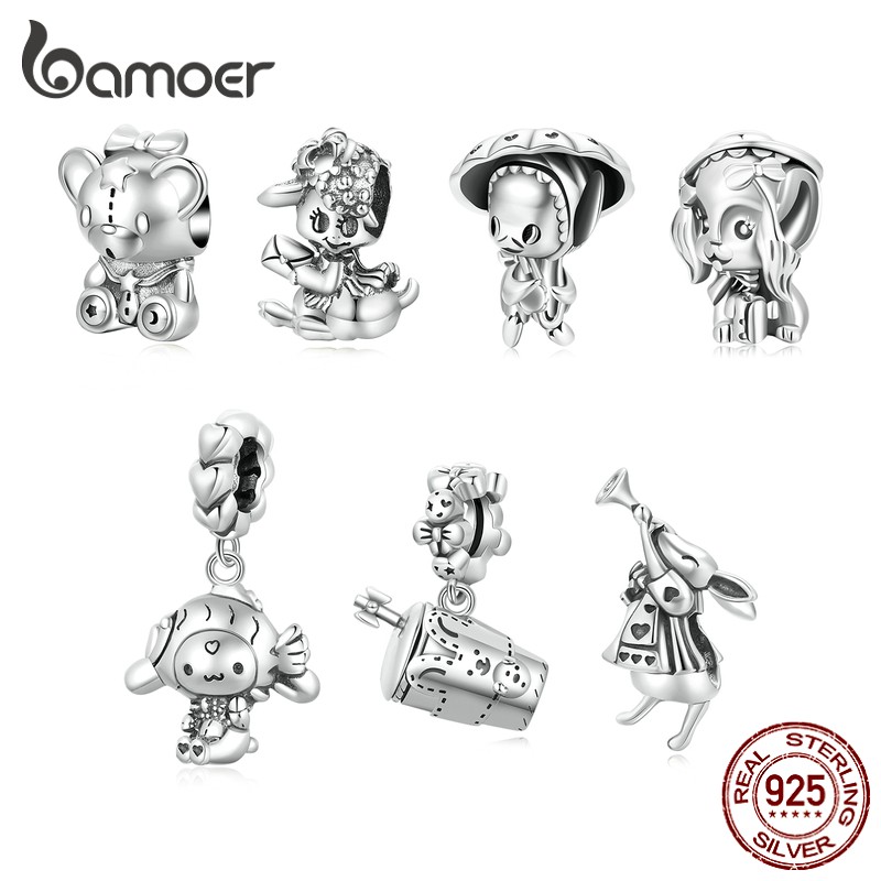 Bamoer Funky Animals 系列珠子 925 銀 4.5 毫米孔徑吊飾時尚配飾 Diy 手鍊 Scc204