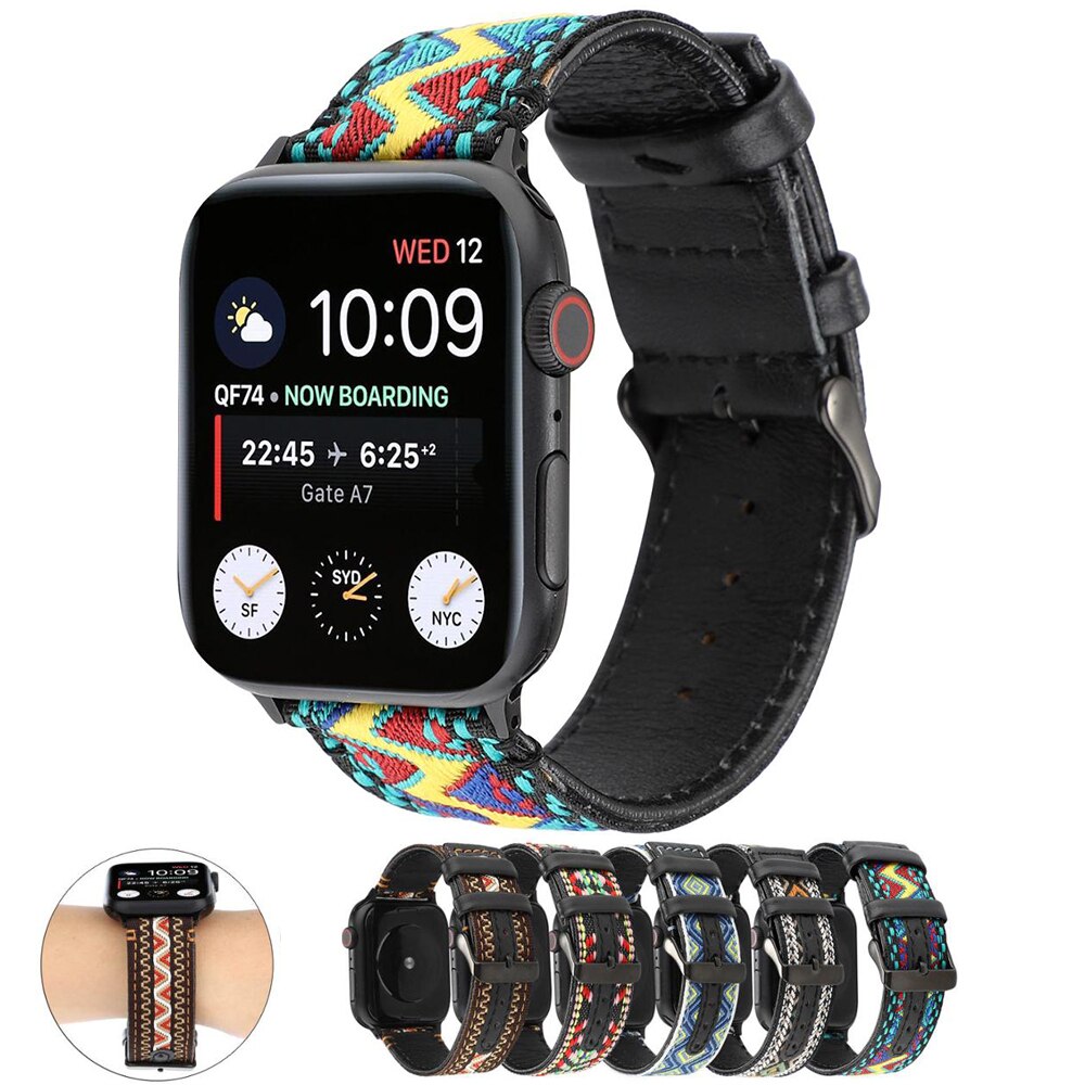 尼龍錶帶適用於Apple Watch 6 5 4 3 2 1的波西米亞皮革錶帶42Mm 38Mm 40Mm 44M