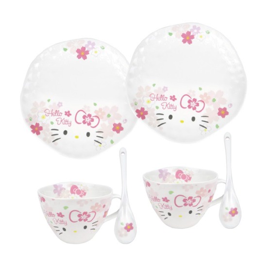 @凱蒂日式精品@Hello Kitty 台灣授權 壓紋陶瓷咖啡杯盤6件組《浪漫櫻花》