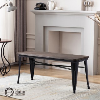 E-home 麥格工業風金屬木面長板凳-三色可選