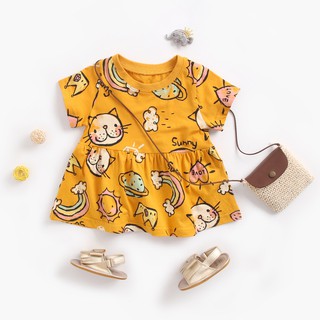 Sanlutoz 夏季可愛卡通印花短袖嬰幼兒洋裝 休閒舒適純棉 時尚百搭