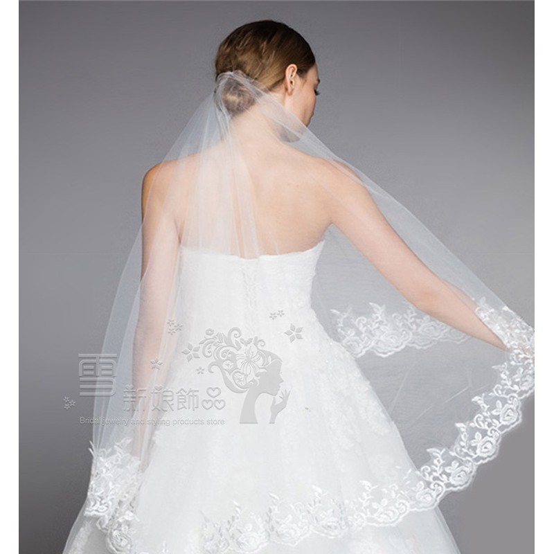 新娘頭紗Wed-54 短紗1.5米/ 現貨 台灣出貨 單層頭紗 新娘秘書 婚紗 蕾絲 新娘頭紗 婚禮頭紗 進場頭紗 白紗
