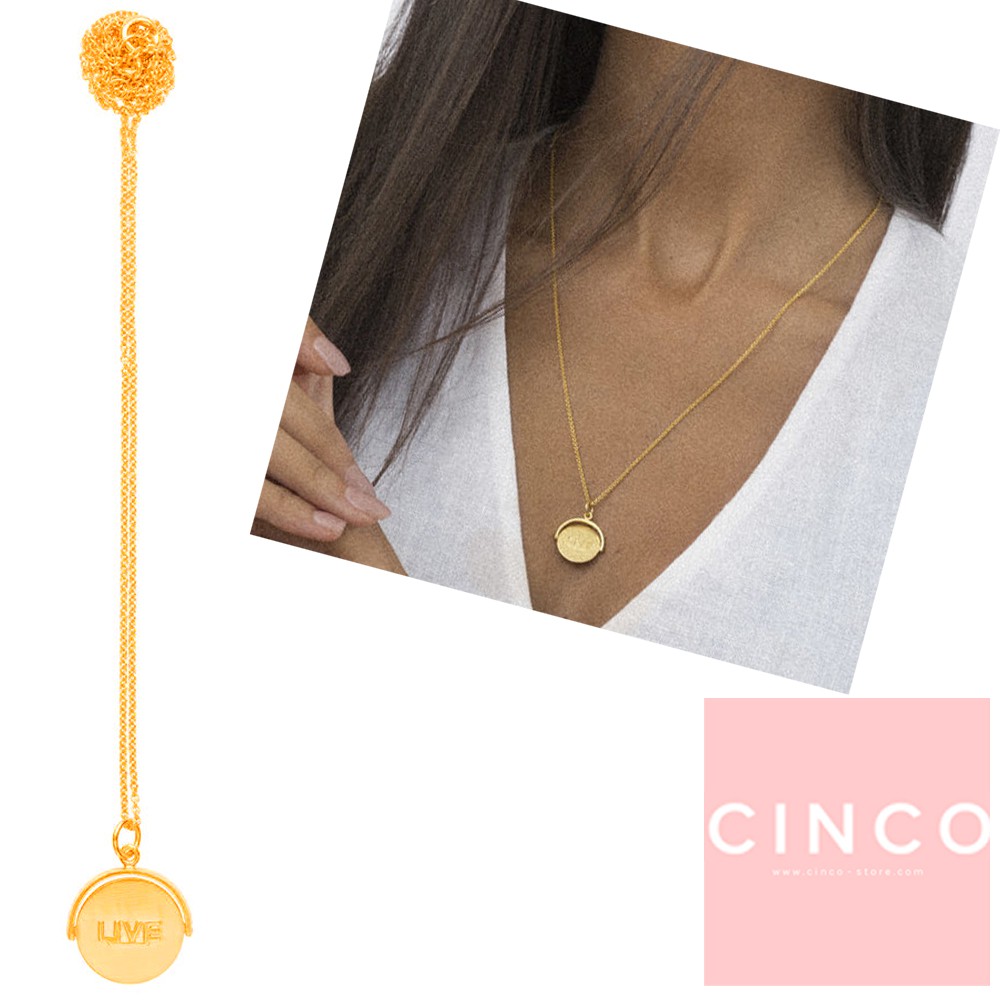 CINCO 葡萄牙精品 Valerie necklace 925純銀鑲24K金硬幣項鍊 雙面字墜款