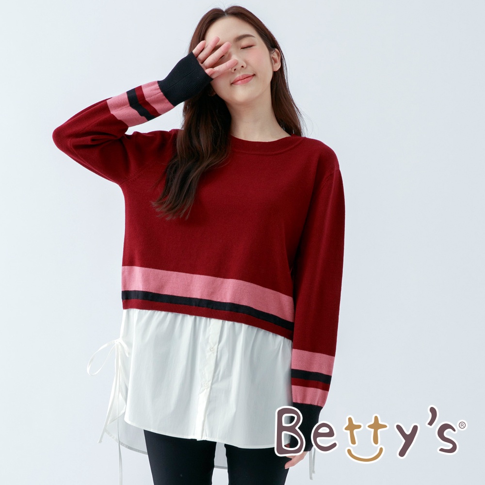 betty’s貝蒂思(05)襯衫下擺假兩件毛衣(暗紅)