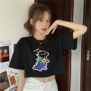 [嬌戀主角] 韓版寬鬆短版上衣 卡通塗鴉印花學生短袖T恤