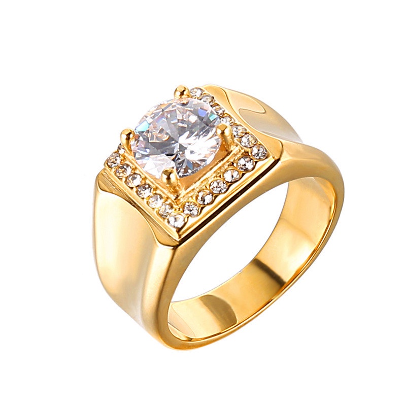 18k 鍍金 1 克拉鑽石戒指男士男 AAA 立方鋯石戒指老闆婚禮首飾