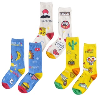 【現貨】韓國新品原創中筒襪子 不對稱AB卡通可愛純棉中筒襪 男女襪子少女襪子