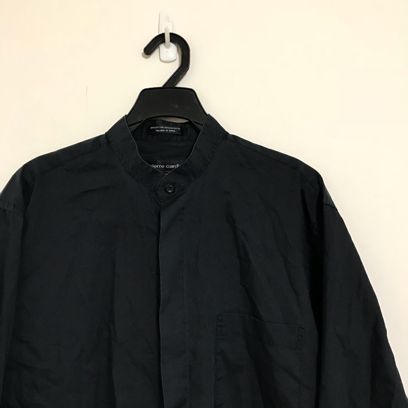 Pierre Cardin 皮爾卡登 中山領 簡約 黑色 英倫 休閒風格 長袖襯衫 古著襯衫 20181006-2
