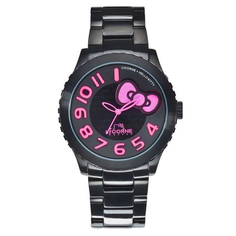 【LICORNE】LICORNE+ HELLO KITTY 聯名 優質淑女手錶 (黑/桃紅 LI085MBBA-RA)
