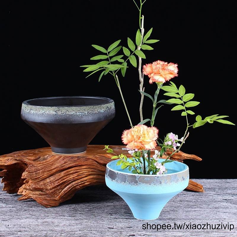 免運 池坊錐底復古手工拉胚粗陶花器中日式劍山插花花器組合池坊錐底禪意花道 蝦皮購物