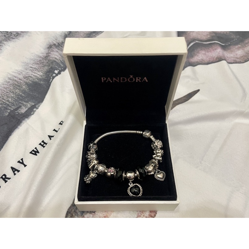 二手正品 收藏品 Pandora 潘朵拉整串純銀串珠蛇鏈 /13顆珠珠