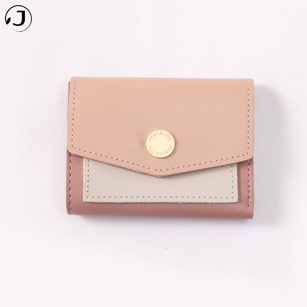 女士短錢包手持式 3 折拉鍊零錢包漂亮奢華皮革多隔層迷你小錢包包