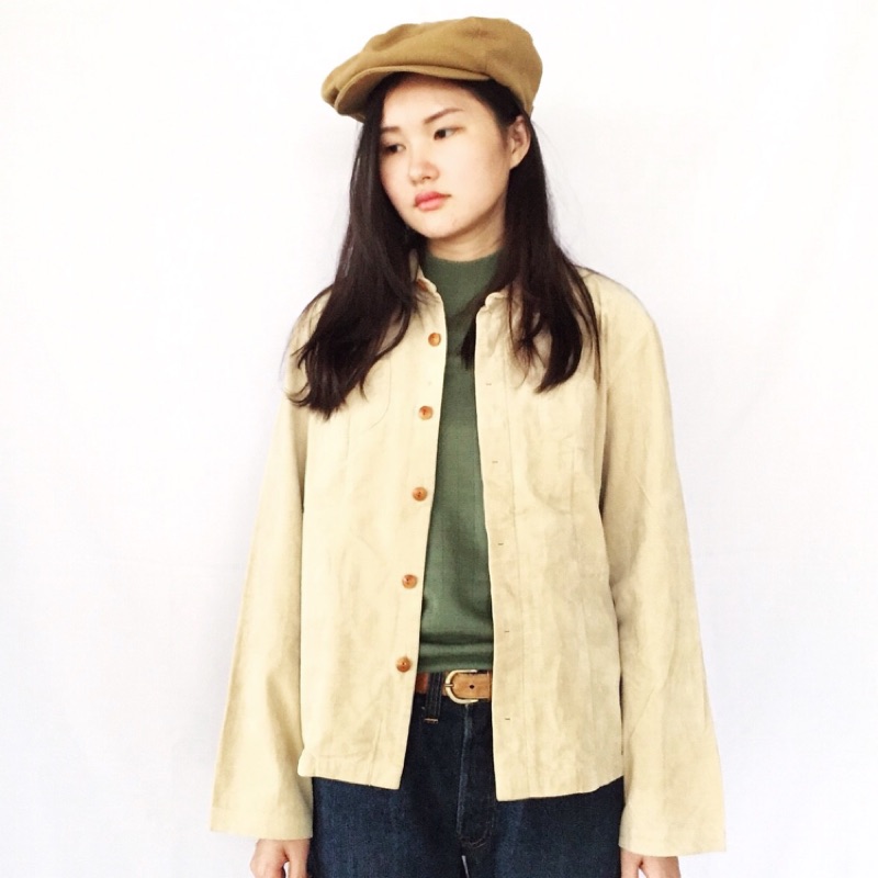 《白木11》🌴日本製淺駝色襯衫外套復古工作外套版型 女款Vintage SALE