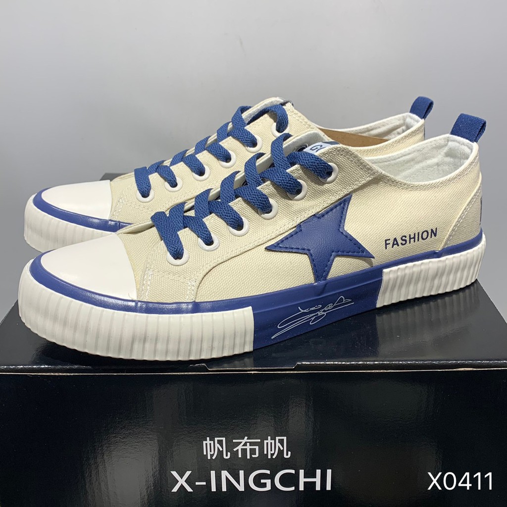 X-INGCHI 男款白藍色星星帆布休閒鞋 NO.X0411