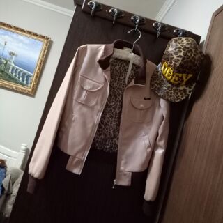 LEE粉紅皮外套 時尚 質感 豹紋 挺版 牛仔品牌S碼